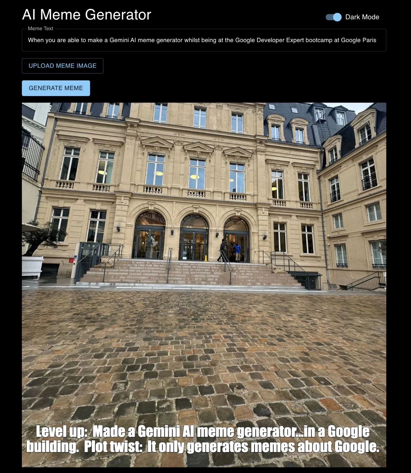 Screenshot of input fields and a generated photo with text on it