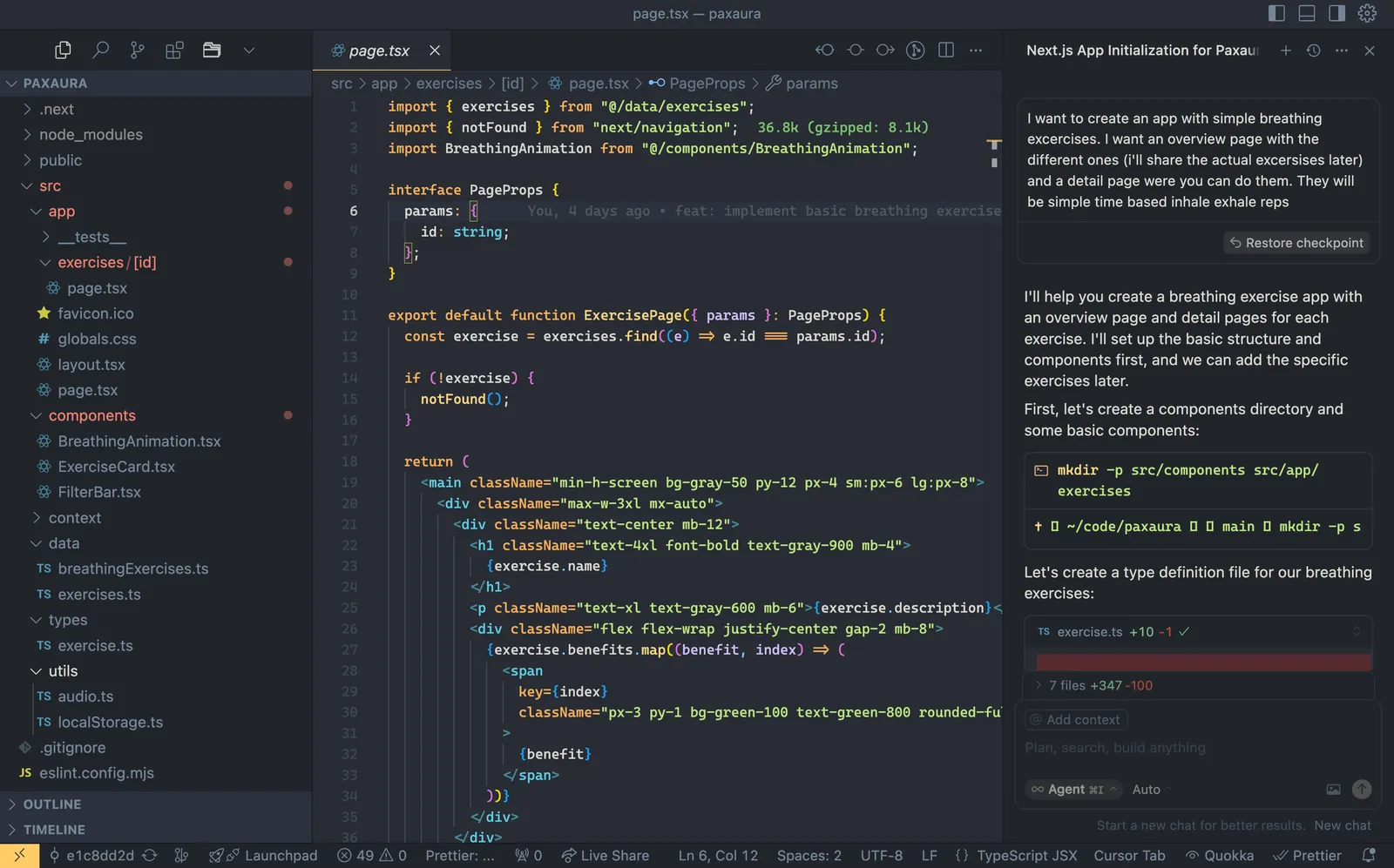 Code editor with an AI chat on the right hand side and all files created