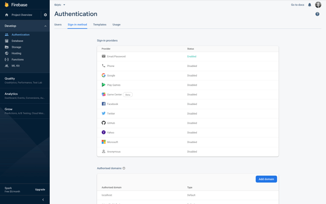 Firebase login options