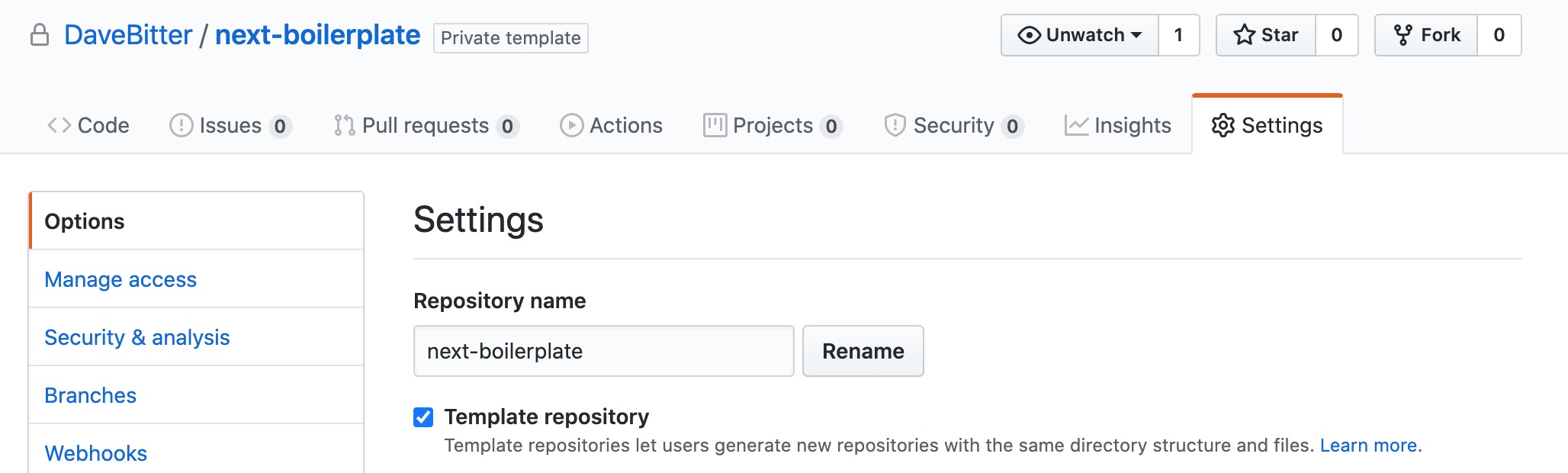 The Next Boilerplate settings