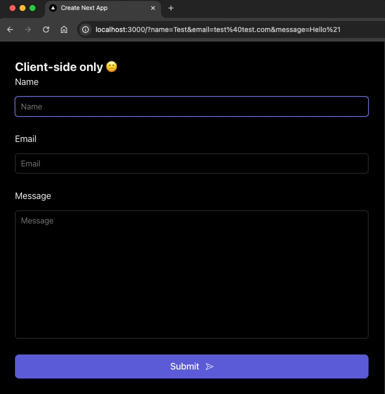The form does not get properly handled resulting in a full-page reload with all the form data in the URL bar as query parmaters