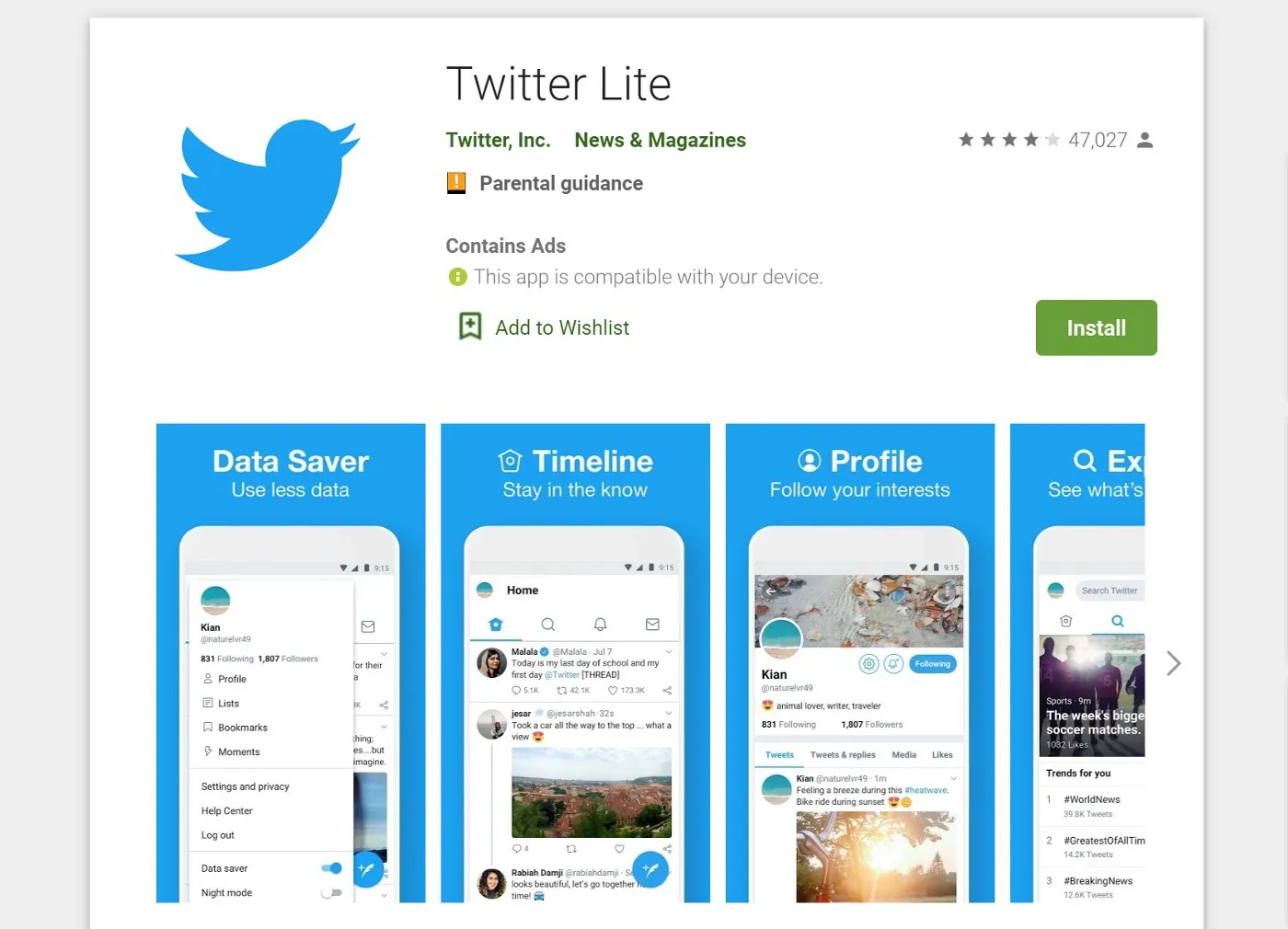 Twitter PWA in Google Play Store